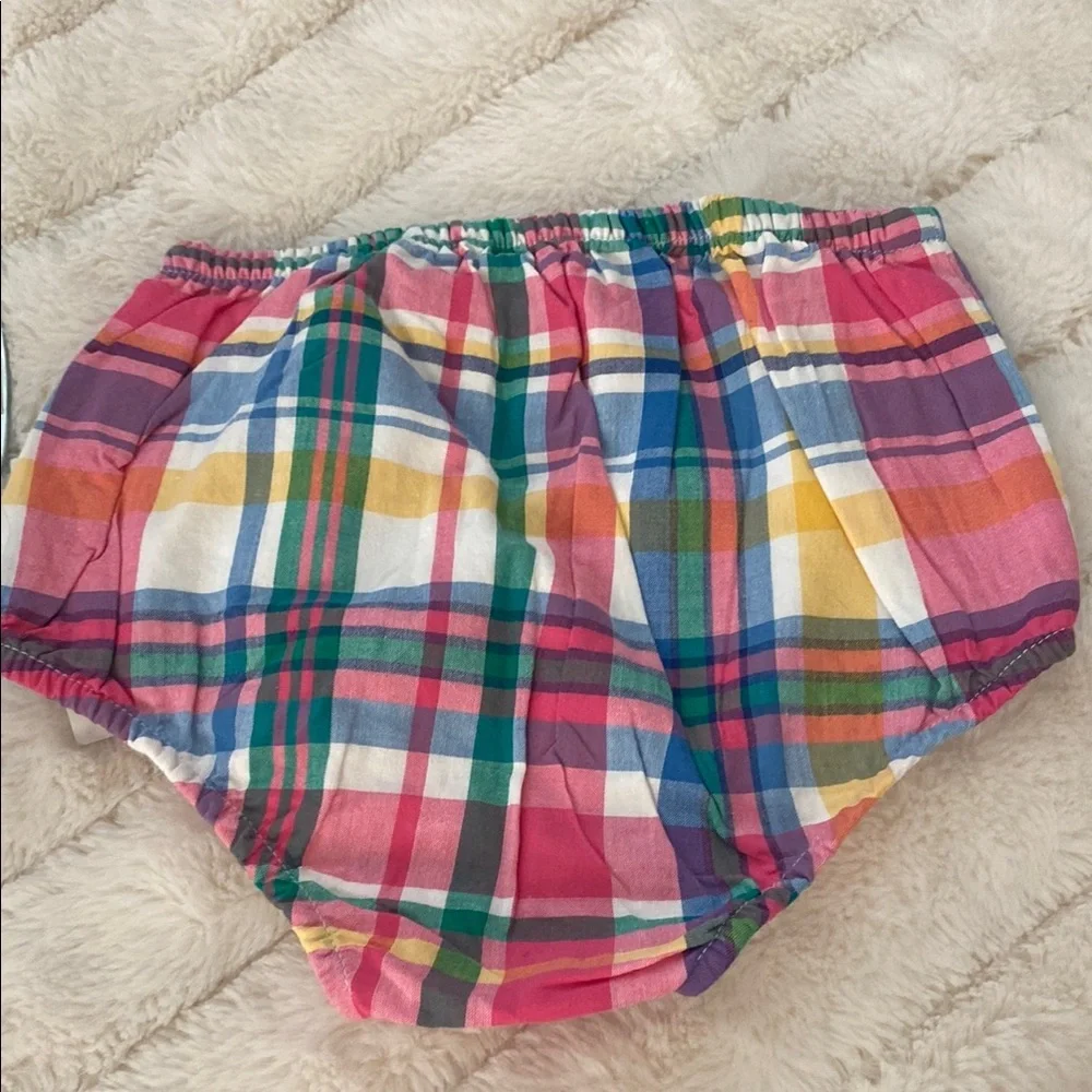 New Ralph Lauren Multicolor Plaid and Navy Anchor Print Bloomers 24M